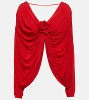 [Giuseppe di Morabito] Giuseppe di Morabito Floral-appliqué draped jersey top AU 14 red