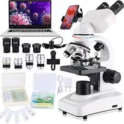 [Herwicm] Compound Microscope, 40X-2500X Research Class, WF10x & WF25x Eyepieces, Dual LED Lighting, Two-Layer Mechanical Stage, Microscope for Adults