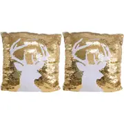 2PK LVD Deer Polyester Pillow Cushion Home/Living Room Xmas Decor 40x40cm Gold