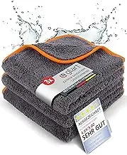 Glart 443TPO Premium Plush 3-Piece Set Auto Microfiber Cloths with 600 GSM, Highly Absorbent and Ultra Soft Lint-Free Car Care Polishing Towels Washing Kit for Cars and Motorcycles 40 x 40 cm Orange