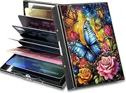 [BWEGRHE] Small Travel Wallets Slim Multi-slot Card Organizer Case Cute Credit Card Holder RFID-Blocking Card Case Small Wallet for Women Men, Blue Rose Moon, Matel, Minimalist