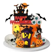 Halloween Cake Toppers Eyeballs Skull Head Spider Cake Decorations Castle Hap...