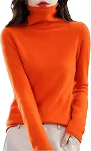 [Hamthuit] Women Wool Turtleneck Sweater Women's Casual Knitted Pullover Women's Loose Solid Knit Sweater