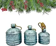 Gold Bells Metal Christmas Hanging Bells Vintage Decor with Jute Hanging Rope,Decorative Cow Bell, Ideal for Wedding,Christmas (Silver Drum Set of 3)