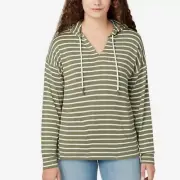 NEW Buffalo David Bitton Womens L Striped Long Sleeve Hooded Pullover Top