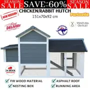 Large Wooden Chicken Coop & Rabbit Hutch with Nesting Box in Fir Wood Furtastic