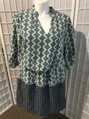 $30 New Indulge 2X Deep Blue Cream Paisley Sheer Drop Waist Semi Sheer Dress