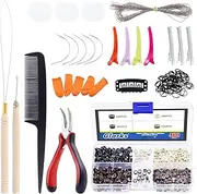 Glarks 574Pcs Hair Extension Tools Kit Including 4 Colors Micro Ring Links Beads, Micro Beads Plier, Hook Needle Pulling Loop, Hair Extension Plier, Duckbill Hair Clips, Combs, Mini Rubber Bands