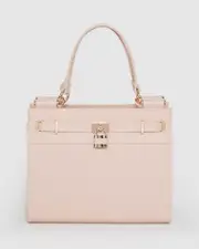 Pink Stephanie Square Lock Tote Bag