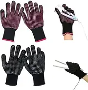 SiaCroly 2 Pairs Heat Resistant Gloves With Silicone Bumps, Professional Heatproof Glove, Heat Protection Mitts for Hair Tools Flat Iron and Curling Wand