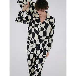 NotJustPajama男士真絲套裝新款棋盤格居家服/品牌純真絲睡衣套裝/高級桑蠶絲睡衣套裝/情侶睡衣