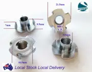 Qty 1 M8 8mm Zinc Plated Steel 4 Prong T Nut Tee Blind Timber Wood Insert Nuts