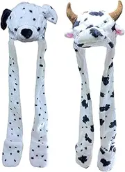 [Xiang Ru] 2pcs Full Hood Hats Long Scarf Mittens for Girls Boys Adult, Fluffy Plush Cute Animal Theme Hat, Soft Warm Beanie