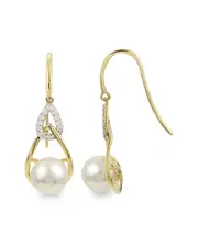 14K 0.19 ct. tw. Diamond 8-8.5mm Pearl Earrings