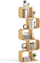 Giantex 5-Tier S-Shaped Bookcase, Bamboo Bookshelf with 5 Open Cubes, Geometric Corner Display Shelf, Decorative Storage Organizer, Floor Storage Rack for Living Room, Study, Home Office, Natural