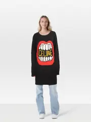Black Wool Knitted Mouth Sweater