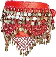 [ASFWAGQ] Women's Professional Zumba Belly Dance Belt Chiffon Hip Scarf Dance Cloth Coin Scarf Belt Skirts, red, One Size