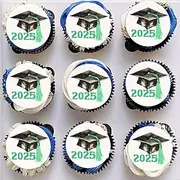 Gyufise 48Pcs Edible 2025 Graduation Theme Cupcake Toppers Wafer Paper Graduation Hat Graduate Cupcake Picks 2025 Students Graduation Theme Party Cake Decorations Supplies Green