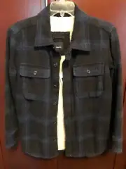NWT GAP KIDS Warmest WOOL Sherpa lined Plaid shirt Jacket coat BOY Navy Blk M8