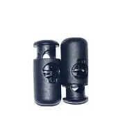 6pcs Round Cord Stopper Spring Lock End Toggle Fastener Black Plastic 18 X 8mm