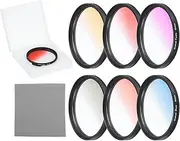 uxcell 62mm Gradual Color Filter Kit, 6 Piece Filters for Camera Lens Accessory Set with Case and Lens Cleaning Cloth for SLR Camera Photography, Orange, Yellow, Blue, Purple, Red, Grey