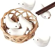 (6 Birds+Basket) - WAIT FLY Cute White Birds Shape Chopsticks Rest Set with Basket Spoon Stand for Knife Fork Holder, 3pcs/ 6pcs