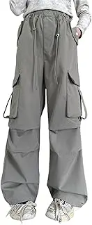 [Generic] Youth Small Softball Pants Summer and Autumn New Models for Middle and Large Children with Big Pockets Personalized Retro Wide Leg Pants Trendy and Cool Loose Casual Overalls 5 T Girls Pants