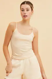 Beige Singlet Top Base Layer Sccop Neck Sleeveless - Size M, Women's Cami