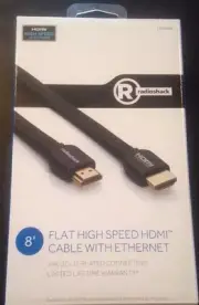 Radio Shack High Speed HDMI W/Ethernet to Regular HDMI 8' Cable 24kt Gold Plated