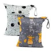 2pcs Cloth Diaper Wet Dry Bags Waterproof Reusable with Two Sheep & Giraffe