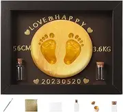 Générique Wooden Art Photo Frame, Baby Keepsake Kit, Fetal Hair Collection Bottle, Baby Handprint Kit, Baby Footprint Kit with Wooden Art Frame Handprint and Footprint Making Kit with Safe Paint for