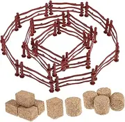 WHAMVOX Mini Toy Farm Fence Set 12 Fake Hay Bales Barn Fence Model for Decoration