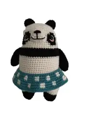 Crochet Amigurumi Panda Bear With Tapestry Skirt, 100% Pure Aust Wool Handmade
