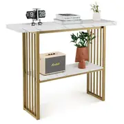 2-Tier Beside Sofa Table with Faux Marble Tabletop