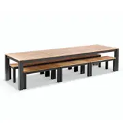 Balmoral 3.55m Outdoor Teak Top Aluminium Table with Bench Seats - Outdoor Aluminium Dining Settings