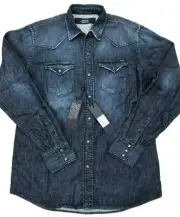 .REPLAY Denim Shirt in Blue Denim with Pearl Snap Button Closure Size L
