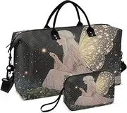 [ZRYSMY] Duffel Bag for Traveling, Butterfly Woman Night Travel Bag Gym Bag, with Multiple Interior Pockets Shoulder Weekender Bag for Women Men with Toiletry Bag 20.5L x 1.9W x 13.8H, Multi-Colored