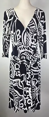NWT AB Studio Faux Wrap Style Dress - Size L - Black & White Pattern