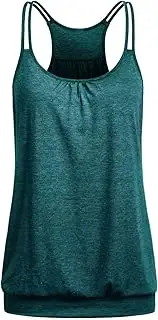 [Wobity] Women's Yoga Tops Loose Fit Double Spaghetti Strap Tank Tops with Baned Bottom