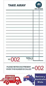 100 Take-Away Docket Book - Single Page (100 page per book with numbers) 20%OFF