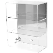 Plymor Acrylic Locking Case, Sliding Back, 2 Shelf Mirrored 12.75" x 10.25" x 5"