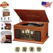 Nostalgic 6-in-1 Bluetooth Record Player & Multimedia Center with Speakers