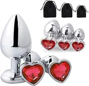 Heart Butt Plug Set Metal Anal Plug - 3 Pcs Anal Plugs, Buttplug, But Plug, Sexual Stimulation Device for Butt Plug Set, Anal Sex Toy Butt Toys Anal Toys, Butt Training Plugs Kit for Women Men Couple (Red)