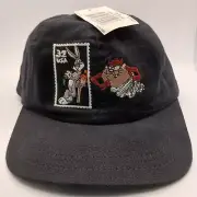 Rare VTG Looney Tunes Snapback Taz Bugs Bunny Postage Stamp Hat Cap 90s Black