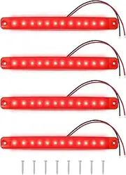 eMagTech 4Pcs 12v 24v 12 Led Tail Side Marker Lights Rear Side Marker Light Cab Marker Lights for Truck Camper Van Lorry RV Marker Lights Red
