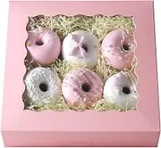 qiqee Pink 12pcs Bakery Box With Window 20.32x20.32x6.35cm Donut Pie Boxes Pastry Box(8x8x2.5 Inch,Auto-pop Up)