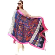 ANYYOU 100% Merino Wool Pink Edge And Gardens Neck Wrap Silk Satin Large Winter Scarf Pashmina Shawl Bandana Perfect For Women Ladies Fashion Style