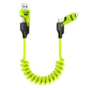 [4in1] ZUSLAB 65W Lightning Coiled Cable Fast Charging for Apple iPhone 16 Pro Max / 16 Pro / 16 Plus PVC Braided Type-C Charger Cord 1.5M - Green