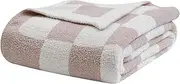 bearberry Fuzzy Checkerboard Grid Throw Blanket Knitted Soft Cozy Warm Microfiber Bed Blanket Decor for Couch Sofa Bed Travel Home (Cream, 60''x80'')