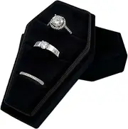 Beatilog Gothic Coffin Ring Box 3 Slots - Premium Handmade Velvet Wedding Engagement Three Rings Bearer Holder Triple Vintage Proposal Organizer for Ceremony Halloween Christmas Goth Party (Black)